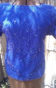 Blue vintage beaded top